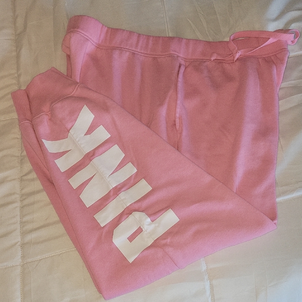 Soft Pink Track Pants with Bold Vertical Text